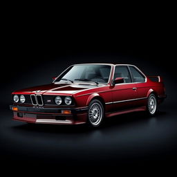 A stunning vintage BMW M4 from 1990, positioned prominently against a sleek black background