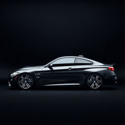 A side view of a sleek BMW M4, displayed prominently against a smooth black background