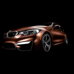 A dynamic view of a BMW M4 captured from the lower right corner, set against a deep black background
