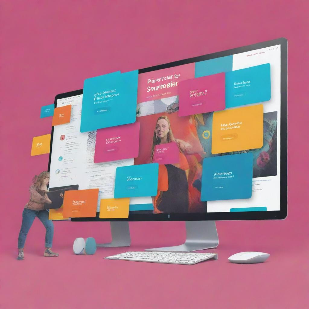 A captivating online marketing agency advertisement featuring striking digital designs, compelling taglines, and vibrant colors.