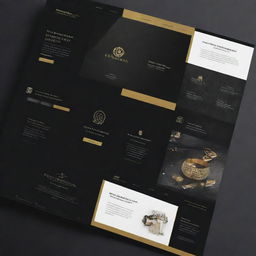 An impressive online marketing agency advertisement featuring a striking layout in black and gold with digital elements, compelling taglines and luxurious appeal.