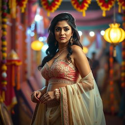 A glamorous woman dressed in traditional Navratri clothing, embodying the role of a sexy bhabhi