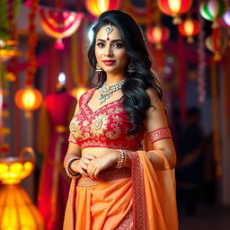 A glamorous woman dressed in traditional Navratri clothing, embodying the role of a sexy bhabhi