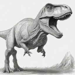 A detailed black and white line art of a Tyrannosaurus Rex perfect for colouring.