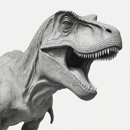 A detailed black and white line art of a Tyrannosaurus Rex perfect for colouring.