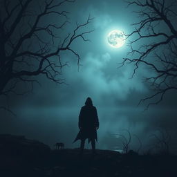 A chilling horror depiction of a dark lake at night, enveloped in thick fog