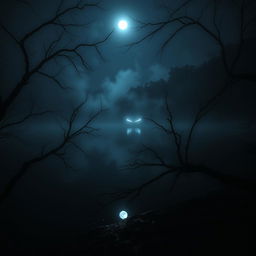 A mysterious horror scene set at 'Danau Cipondoh', an eerie lake surrounded by dense, dark forests