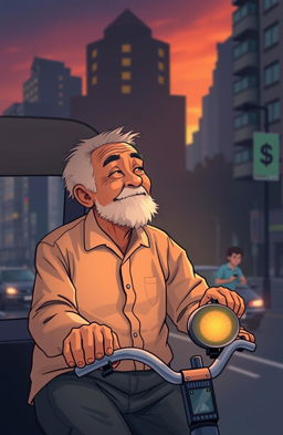 A heartwarming short story about an old man who works as a pedicab driver in a bustling city, showcasing his daily routine and interactions with passengers