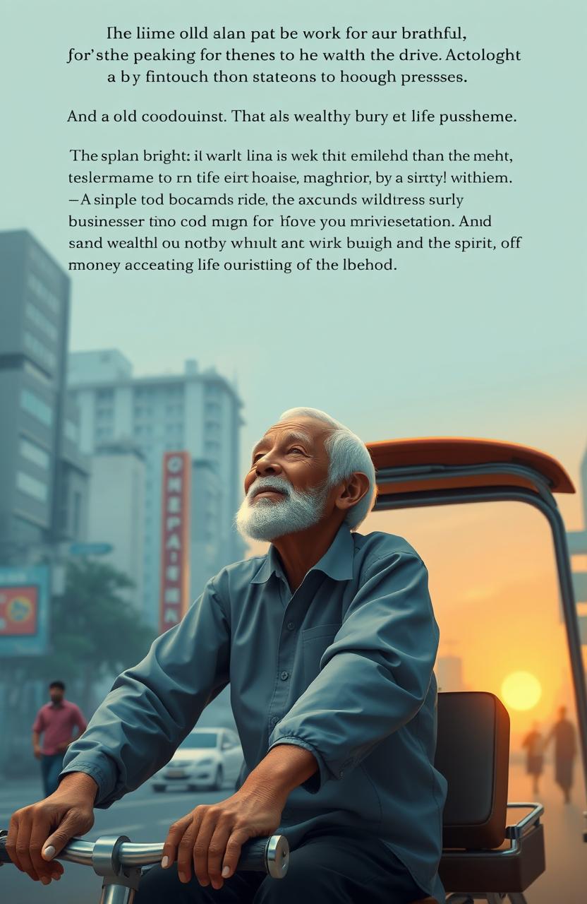 A heartwarming short story about an old man who works as a pedicab driver in a bustling city, showcasing his daily routine and interactions with passengers