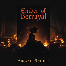A dark historical fiction book cover titled 'Embers of Betrayal' featuring the silhouetted figure of a girl sitting down gracefully, her 1950s dress flowing around her