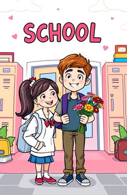 A vibrant and cheerful cartoon cover featuring a young man who is infatuated with a high school girl
