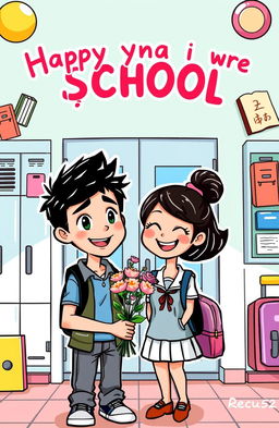 A vibrant and cheerful cartoon cover featuring a young man who is infatuated with a high school girl