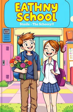 A vibrant and cheerful cartoon cover featuring a young man who is infatuated with a high school girl