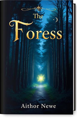 A captivating book cover design featuring a mysterious forest at twilight, where tall, dark trees loom on either side and a faint path leads into the depths of the woods