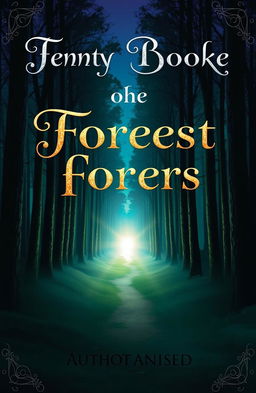 A captivating book cover design featuring a mysterious forest at twilight, where tall, dark trees loom on either side and a faint path leads into the depths of the woods