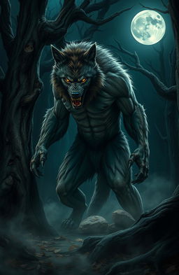 A captivating depiction of a werewolf, showcasing a fierce and powerful figure
