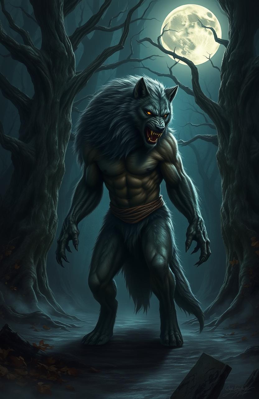 A captivating depiction of a werewolf, showcasing a fierce and powerful figure