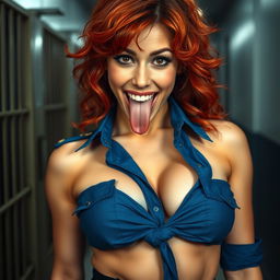 A close-up shot focused on the chest and torso of a stunning female police officer