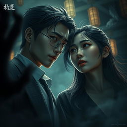 A gripping horror-themed scene set in a dark, suspenseful environment that captures the essence of a ghostly system novel