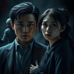 A gripping horror-themed scene set in a dark, suspenseful environment that captures the essence of a ghostly system novel