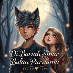 A stunning book cover titled 'Di Bawah Sinar Bulan Purnama' showcasing a romantic and enchanting scene