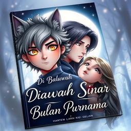 A stunning book cover titled 'Di Bawah Sinar Bulan Purnama' showcasing a romantic and enchanting scene