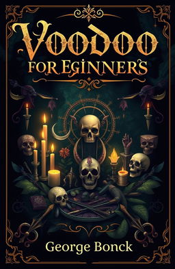 A mystical and captivating cover design for a book titled 'Voodoo for Beginners: Complete Guide to Spirituality, Spells and Connecting with the Ancestors'