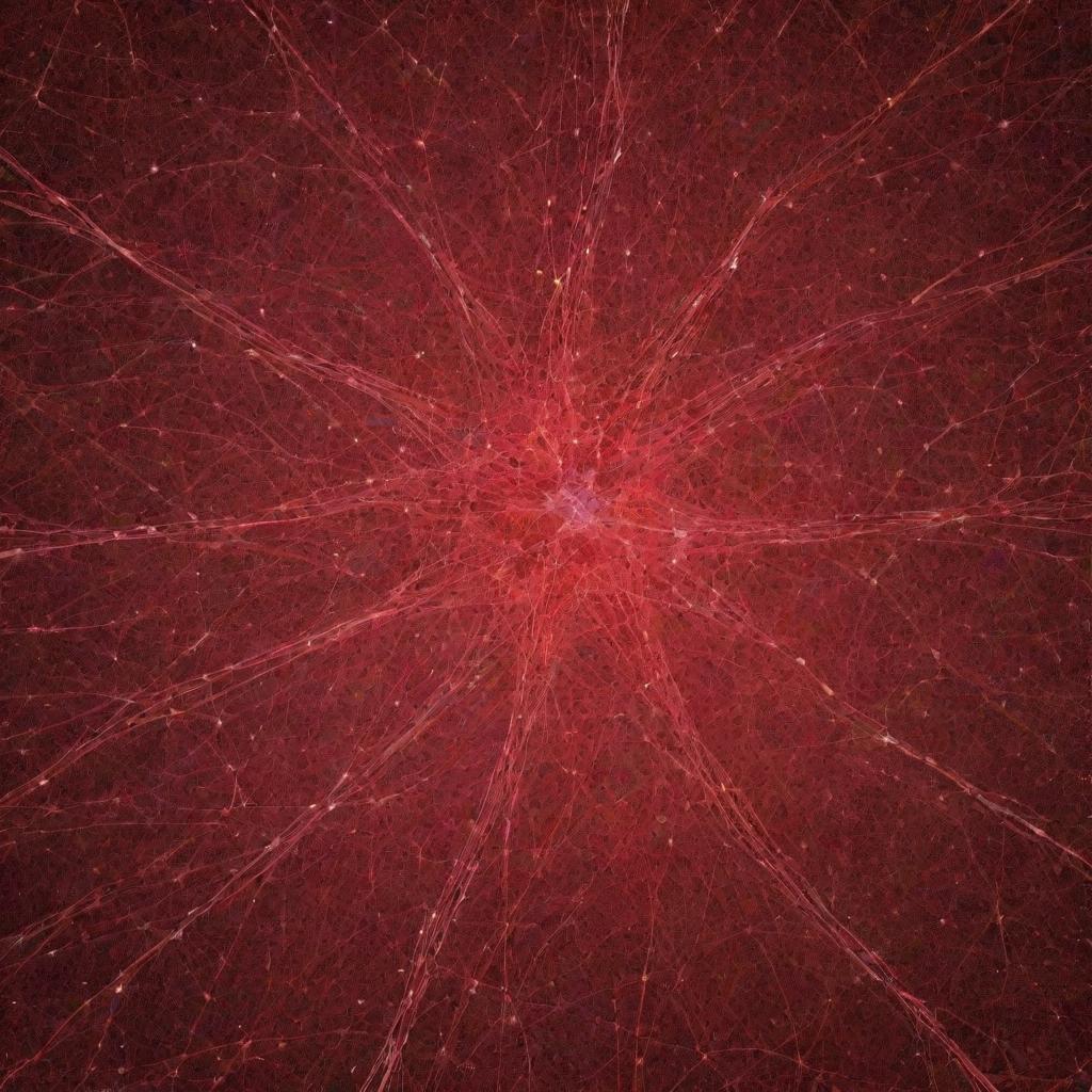 An intricate illustration of a red-colored neural network, symbolizing complex connections and information processing