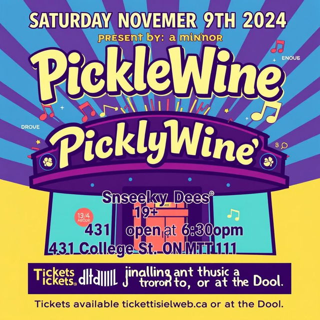 A vibrant and eye-catching music poster promoting the event 'PickleWine' presented by A Minor