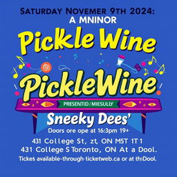 A vibrant and eye-catching music poster promoting the event 'PickleWine' presented by A Minor