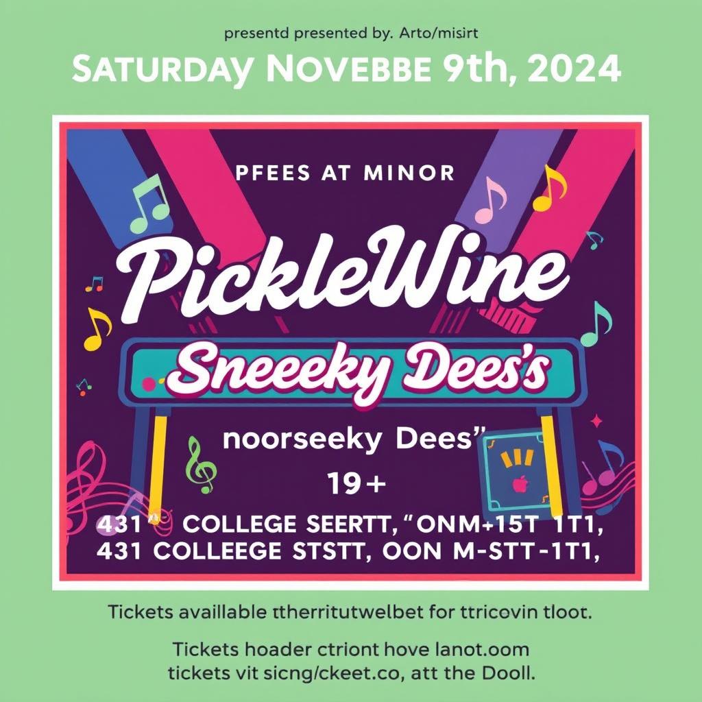 A vibrant and eye-catching music poster promoting the event 'PickleWine' presented by A Minor