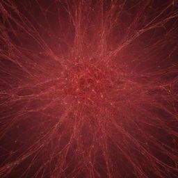 An intricate illustration of a red-colored neural network, symbolizing complex connections and information processing