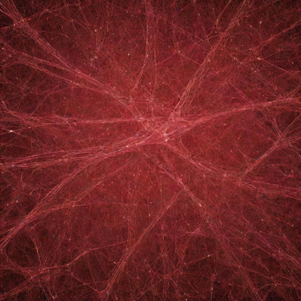 An intricate illustration of a red-colored neural network, symbolizing complex connections and information processing