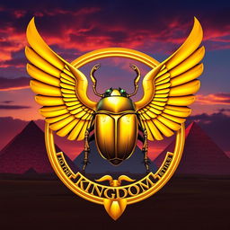 A majestic emblem for an ancient Egyptian kingdom, featuring a large golden scarab beetle with its wings spread wide