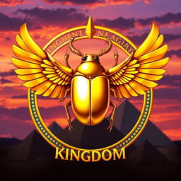 A majestic emblem for an ancient Egyptian kingdom, featuring a large golden scarab beetle with its wings spread wide