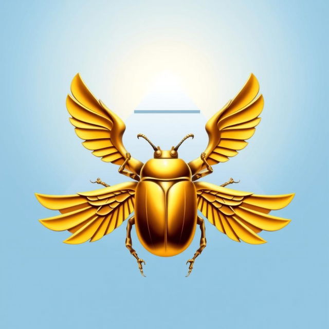 An emblem representing an ancient Egyptian kingdom, featuring a grand golden scarab beetle with its wings elegantly spread