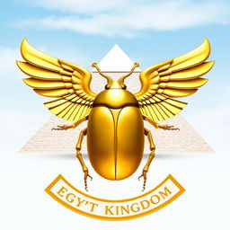 An emblem representing an ancient Egyptian kingdom, featuring a grand golden scarab beetle with its wings elegantly spread