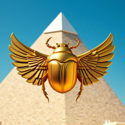 An emblem representing an ancient Egyptian kingdom, featuring a grand golden scarab beetle with its wings elegantly spread