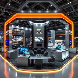 A modern and technologically advanced exhibition booth designed to display Indian military weapons