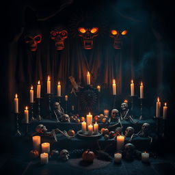 A spooky book cover design featuring an ancient voodoo theme with offerings to ancestors