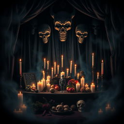 A spooky book cover design featuring an ancient voodoo theme with offerings to ancestors