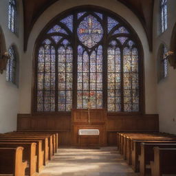 A cyber-organic church in the soft morning light, with light filtering through detailed stained glass windows. The scene is in 36K resolution and extremely detailed, in the style of professional, unedited photography.