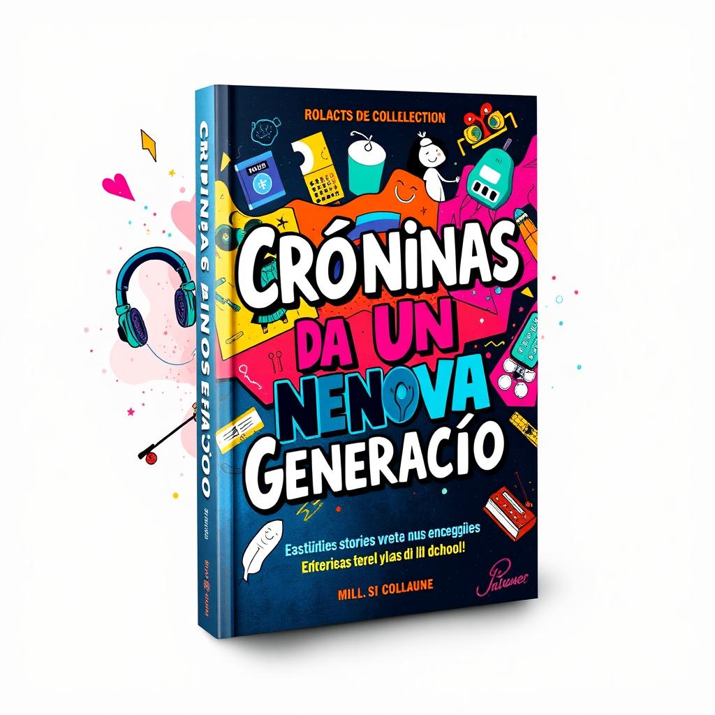 A vibrant and artistic book cover design for the collection titled 'Crônicas de Uma Nova Geração'