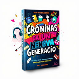 A vibrant and artistic book cover design for the collection titled 'Crônicas de Uma Nova Geração'