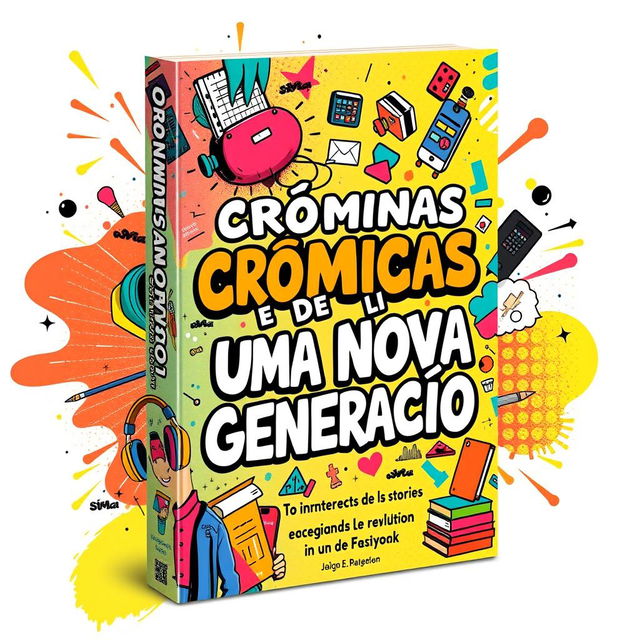 A vibrant and artistic book cover design for the collection titled 'Crônicas de Uma Nova Geração'