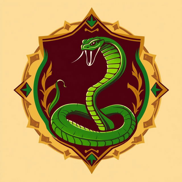 An emblem for an Arab civilization, prominently featuring a striking green cobra as the central symbol