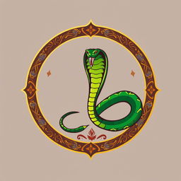 An emblem for an Arab civilization, prominently featuring a striking green cobra as the central symbol