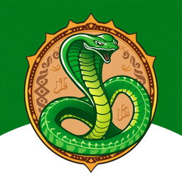 An emblem for an Arab civilization, prominently featuring a striking green cobra as the central symbol