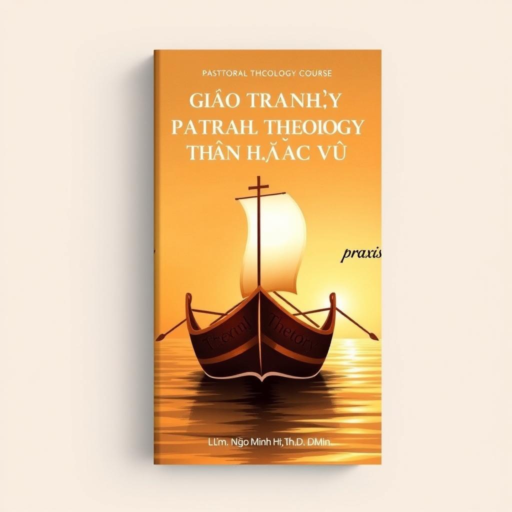 A beautifully designed book cover for a pastoral theology course titled "GIÁO TRÌNH THẦN HỌC MỤC VỤ" by Lm