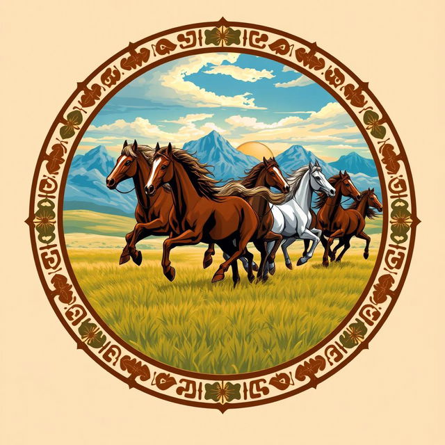 An emblem for a civilization inspired by the Mongols or Huns, reflecting their nomadic, raiding lifestyle and fierce warrior culture